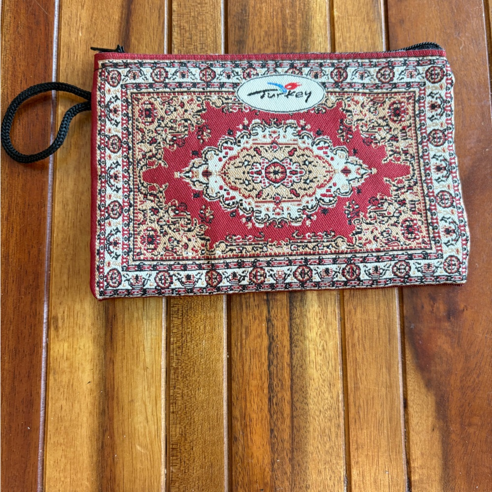 Elegant Red Patterned Clutch Zippered Pouch from Turkey